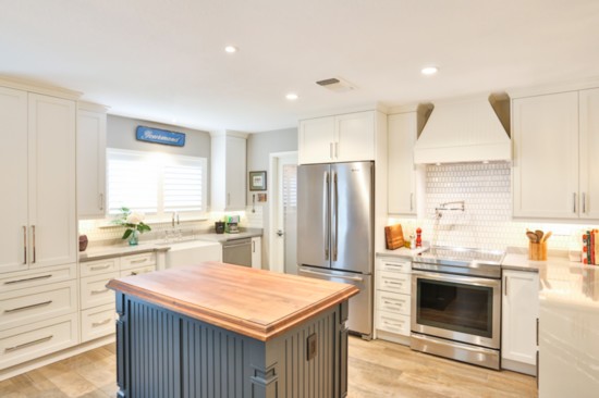 Walnut Wood Top and Cambria Quartz “Queen Ann”