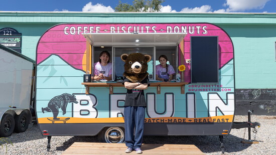 Bruin Coffee & Biscuits with "crew".