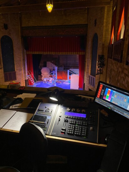 The view from the light board: the hot seat where the lighting engineer for each production views and programs lighting cues once lights are hung.