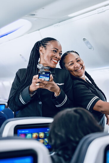 United Airlines crew onboard Juneteenth commemorative flight over Galveston, featured in the “Good Leads the Way” campaign