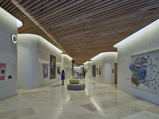 Art pictured: (right) Natalie Miebach, (left) Karen Seapker, and Ryan RedCorn. Photo by Timothy Hursley