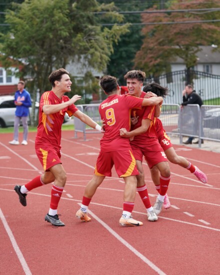 BC Soccer Celebrates a Goal t Jack McGovern Field