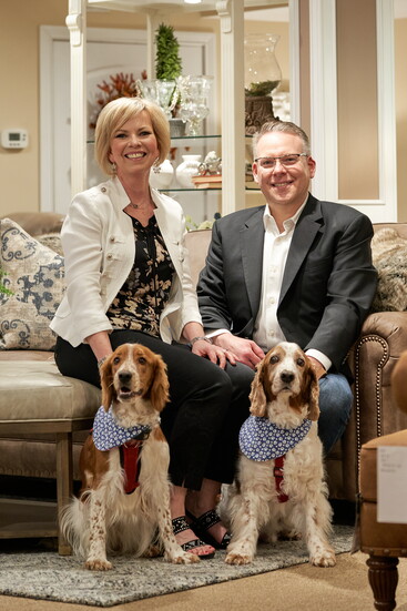 Carolynn & Craig Reis, Owners of Best Furniture in Ft. Thomas, KY, with their beloved pups.