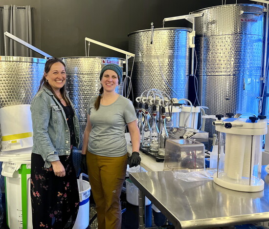Jody Elsom and wine maker Rebecca in production