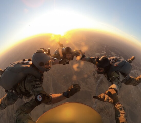 Kyle during a High Altitude Low Opening parachute training mission the Middle East in 2011