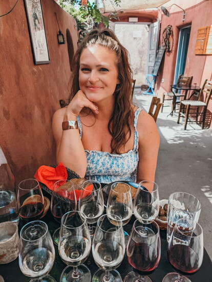 A wine flight in Santorini, Greece