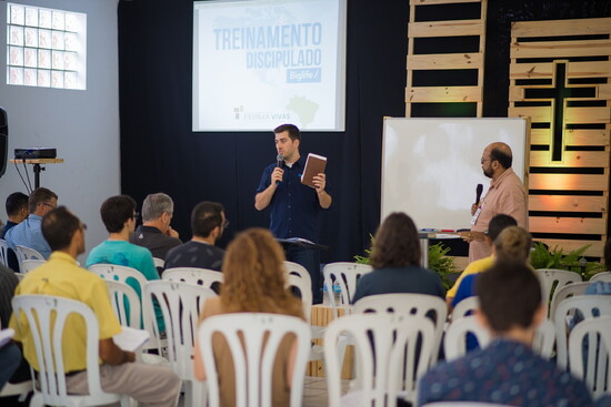 Jake Duke leads Bible-based discussions. 