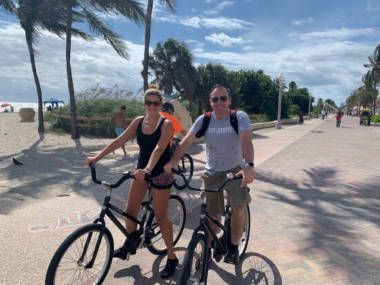 My husband and I enjoying a leisurely bike ride at Hollywood Beach.