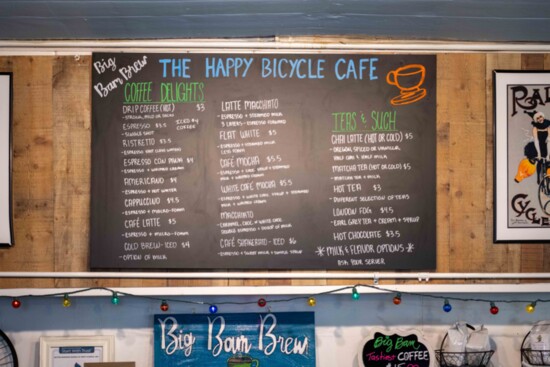 The menu board at Big Bam Café, which is fondly referred to as The Happy Bicycle Cafe.