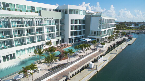 Modern coastal design overlooking the marina.