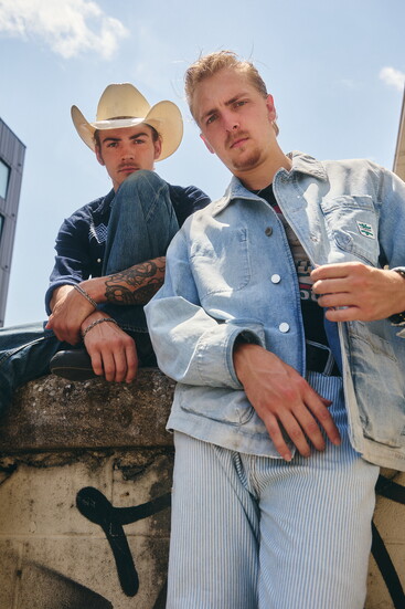 Railroad Pant: Road To Nowhere | Waylon Tee: RetroBrand | Denim Jacket: Closed - Western Shirt: United Rivers | Jeans: Nudie Jeans