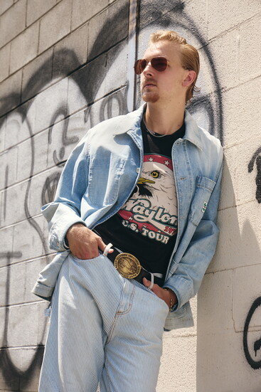 Railroad Pant: Road To Nowhere | Waylon Tee: RetroBrand | Denim Jacket: Closed