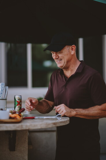 A happy homeowner drawing the best out of his Sin Vacas home in the Santa Catalinas