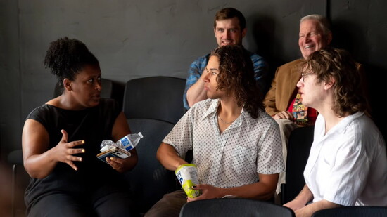 Abigail Wells regales Jayden Garrett, Zach Haas, Sage Lords and Lance Thompson PC: Kearney Thompson