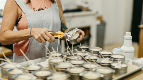 All candles are made by hand with 100 percent natural soy wax. 
