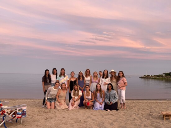 Carrie, in the pink skirt at bottom center, at the first Books on the Beach event.