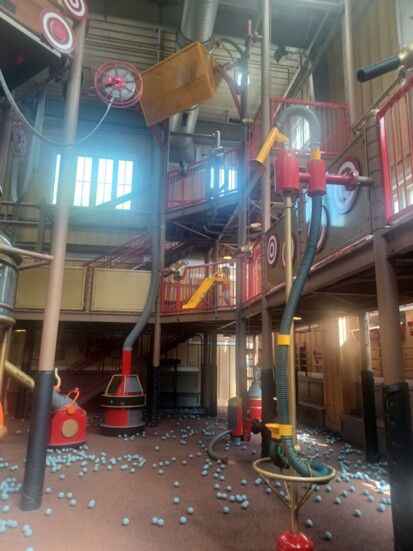 Liam loved the FireHouse Play Place, a two-story interactive training course filled with foam balls, hoses and cannons for mock firefighting practice.