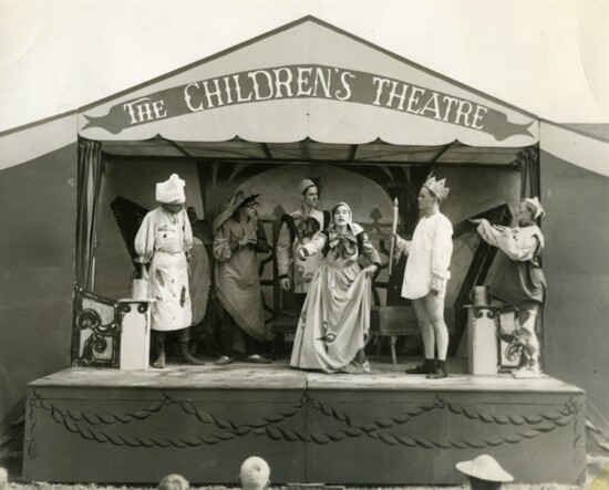 A performance of the "Emperor's New Clothes" on the trailer theatre, 1940.