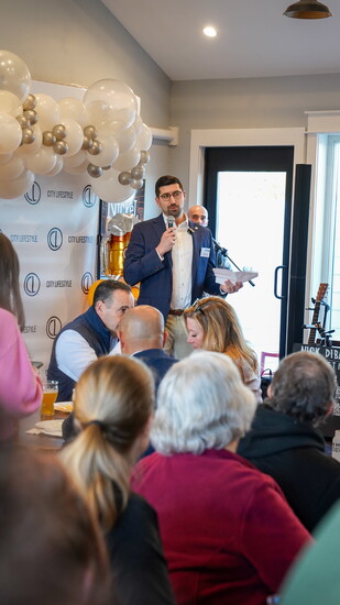 Publisher Anthony Rizzo during his speech at the event