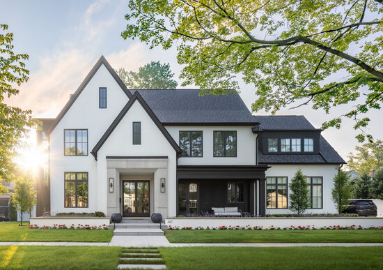 A modern Tudor-style custom home in Birmingham.