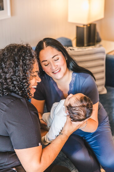 A doula, newborn and mother at Sanhu House at the Hotel Oceana