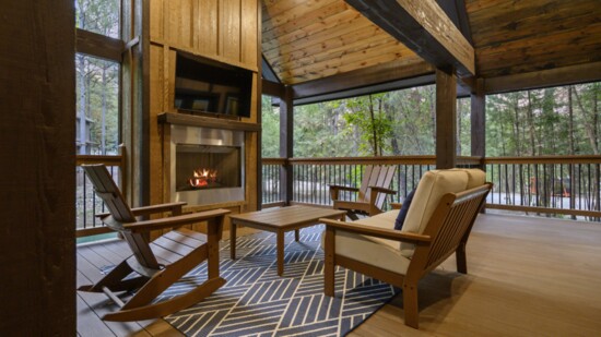 Moonlight Vista's outdoor fireplace is perfect for evening reading.