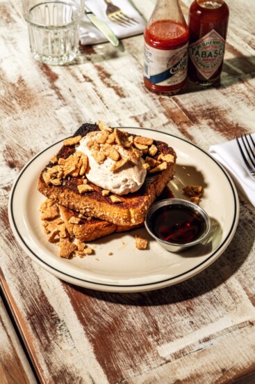 Josephine’s, Cinnamon French Toast Crunch: cereal milk whipped cream, candied cinnamon toast crunch, maple syrup. Photo by Dylan McEwan