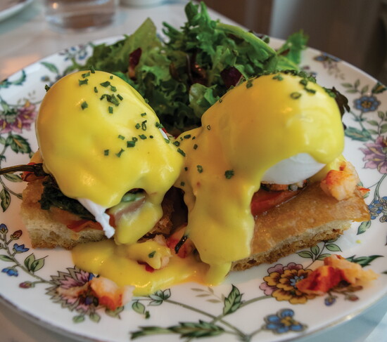 Nettuno's Lobster Florentine Benedict with tomato, spinach and focaccia.