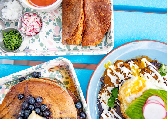Pozole Tacos, Blue Corn Buttermilk Pancakes and Chilaquiles at Mal Pan