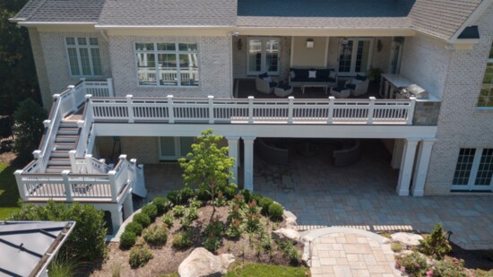 Large deck with outdoor kitchen for preparing meals, entertaining or getting out of the sun under the deck