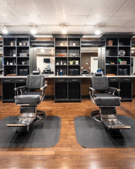 Ample shelving for a local men's salon