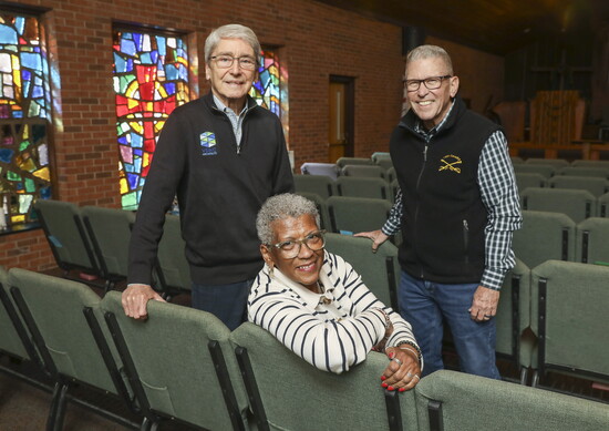 Earl Crossland, Rev. Paula Stewart & Larry Plum at Gaines UMC.