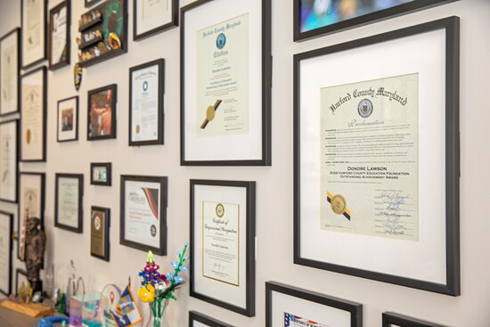 Awards and certificates at Emerald Technical Solutions/Defense Interns. Photo Credit: Kerry Paradis Photography