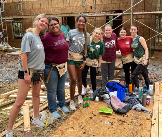 Claire Kovich and friends at the Habitat build
