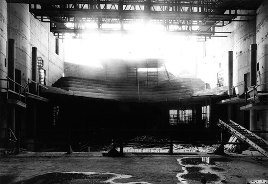 Mid-construction inside the Center’s main theater.