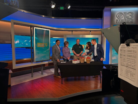 David Klein on WJZ discussing local produce available at Klein’s, Photo Credit: Shane Cromwell, Nevins & Associates