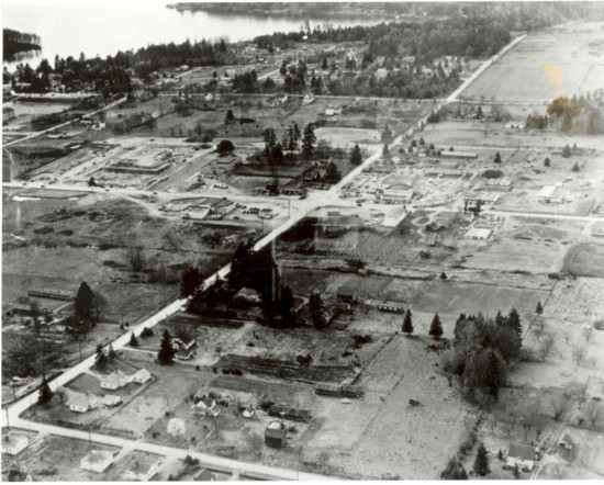 Aerial view of Bellevue Square in the late 1940s