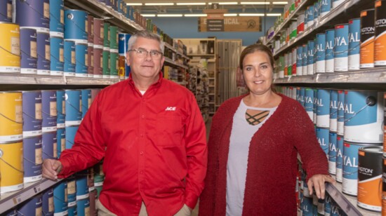 Hendersonville Ace Hardware owners Greg and Christa Yandell are proud that their store carries the full line of Benjamin Moore paints.