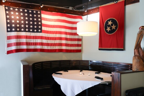 An authentic 48-star flag that belonged to Keith Simpkins grandfather is on display at Cafe 100.