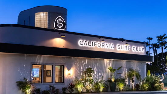 A nighttime view of the newly opened California Surf Club.