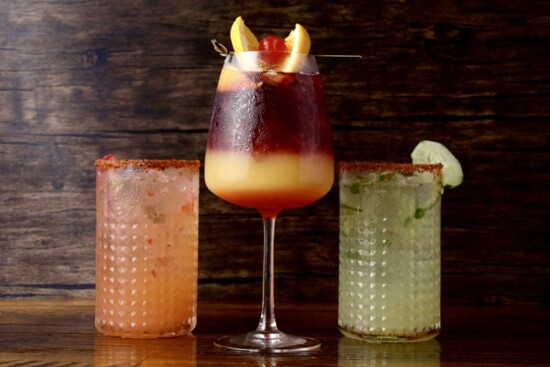 Strawberry Jalapeño Margarita, Champagne Sangria and their Cucumber Cilantro Margarita