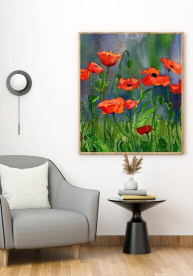 “Poppies,” original watercolor by Connie Pepper 15”x22”