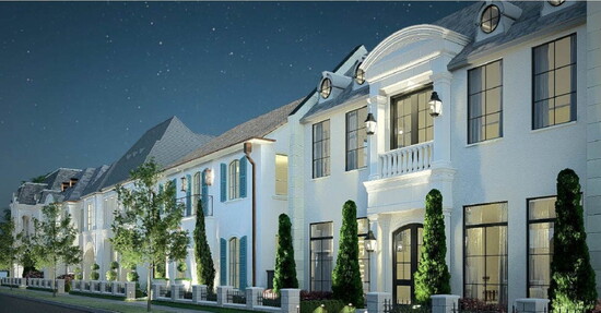 Blount Design Firm's beautiful rendering of an evening view down a neighborhood street at Carillon Parc. 