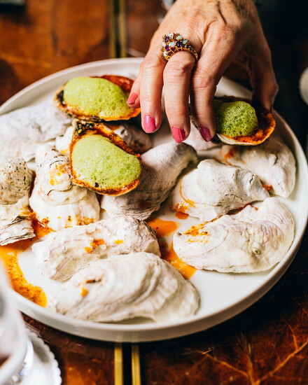 Grilled oysters at Michelin-recognized Nanas in Durham