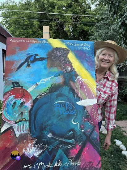 Carrie and "Edgar Alan Poe in a Chapo with a Crow & Marie LaVeau & La Cage aux Folle on a Moonlit Walk in the Pyrenees"