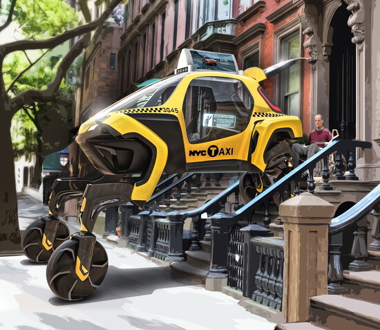 David Byron's design of an autonomous walking car taxi