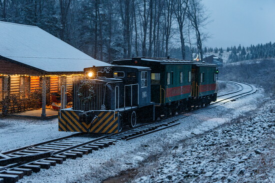 The North Pole Express arrives at one of the Santa cabins. 