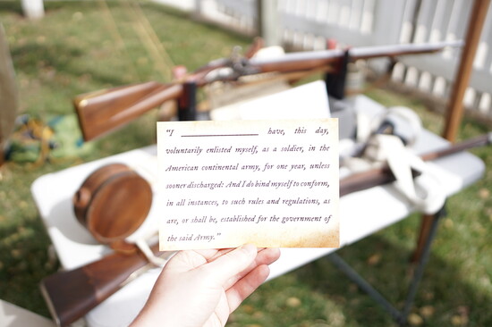 Scene from the presentation on the Revolutionary Harford County militia with training officers Don Eberhardt and William Smithson. Photo Credit: Nathan Rhodes