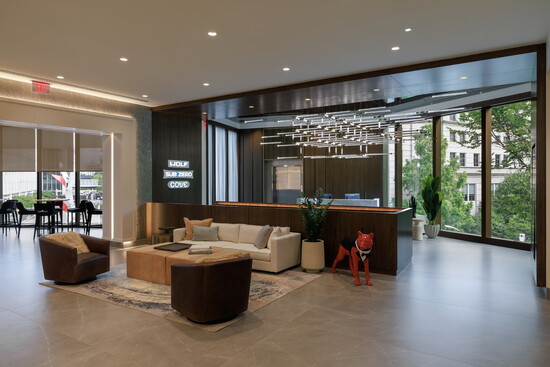 The striking entrance welcomes guests into the reimagined showroom, setting the stage for inspired design.