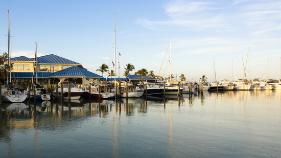 A view from the water of the Venice Yacht Club, celebrating 75 years of maritime tradition.